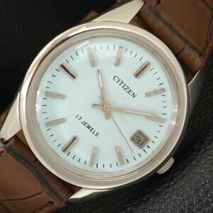 Vintage 1989 Citizen Manual Mens Silver Watch W/daydate & Blue accents